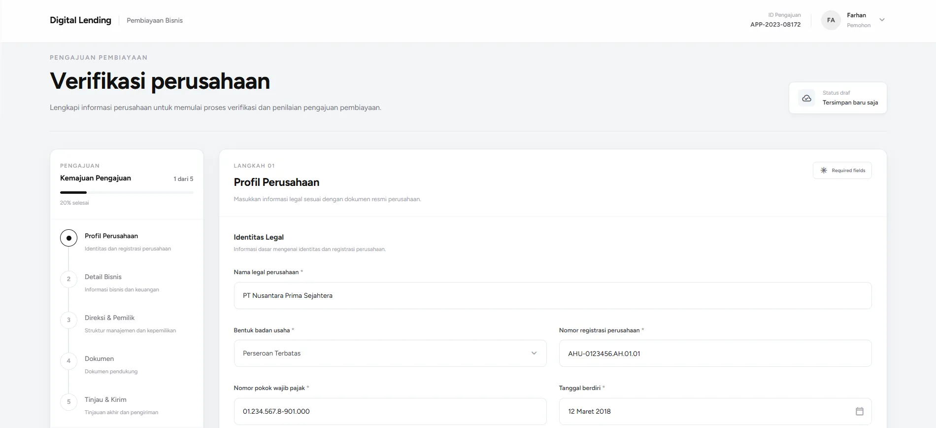 Digital Lending business KYC onboarding form